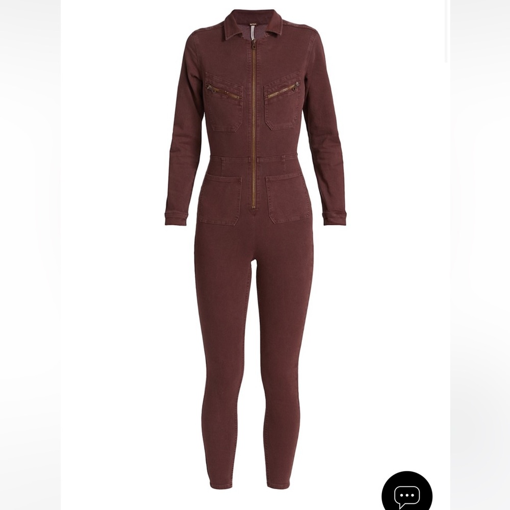 Free People Lennox Zipper Overall Denim Jumpsuit